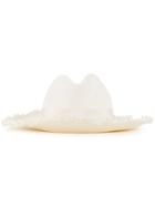 Federica Moretti Frayed Trim Hat, Women's, Size: 59, White, Straw