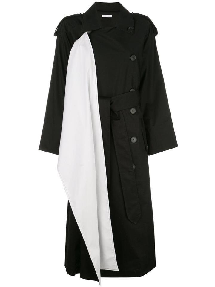 Tome Contrast Panel Trench Coat - Black
