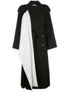 Tome Contrast Panel Trench Coat - Black