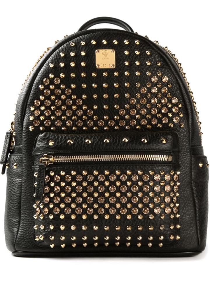 Mcm Studded Backpack, Black, Leather/metal Other