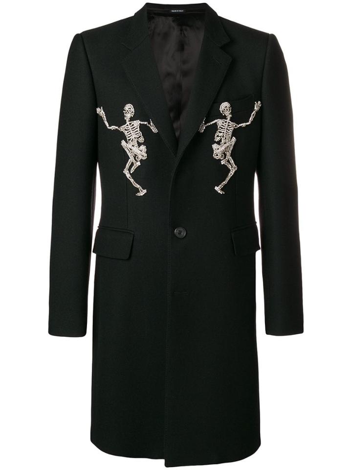 Alexander Mcqueen Skeleton Embroidered Coat - Black