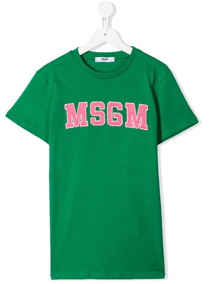 Msgm Kids Teen Embroidered Logo T-shirt - Green