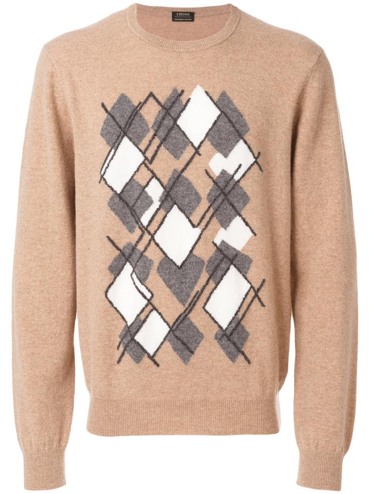 Z Zegna Argyle Print Jumper - Nude & Neutrals