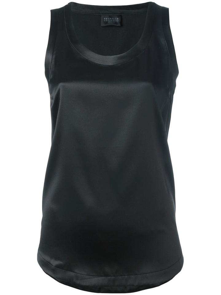 Brunello Cucinelli High Shine Tank Top, Women's, Size: Medium, Black, Silk/spandex/elastane