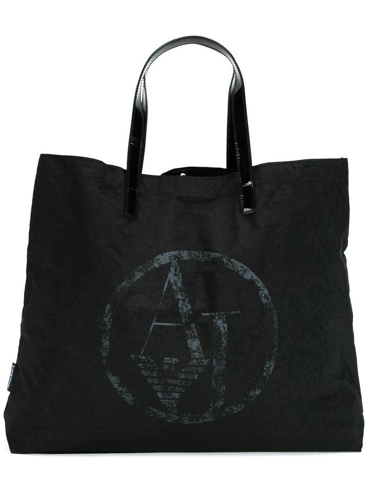 Armani Jeans Logo Print Shoulder Bag, Women's, Black, Patent Leather/polyamide