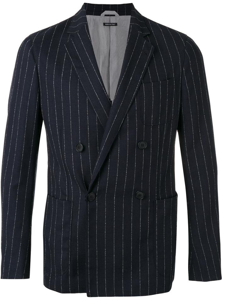 Giorgio Armani Striped Blazer, Men's, Size: 48, Blue, Elastodiene/virgin Wool/acetate/viscose