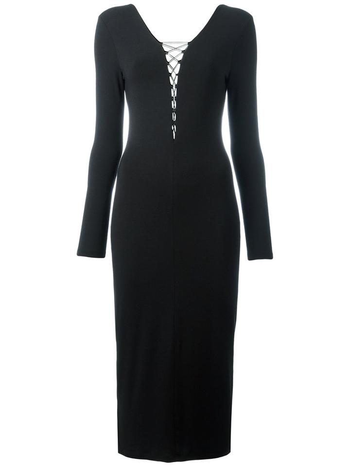 T By Alexander Wang Lace-up Midi Dress, Women's, Size: Small, Black, Spandex/elastane/modal