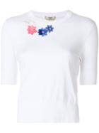 Fendi Floral Short-sleeve Sweater - White