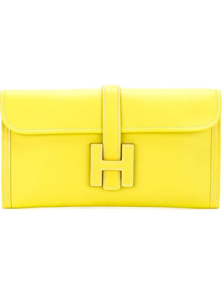 Hermès Vintage Embossed Logo Clutch, Women's, Yellow/orange