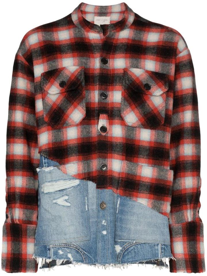 Greg Lauren 50/50 Plaid Denim Shirt - Red