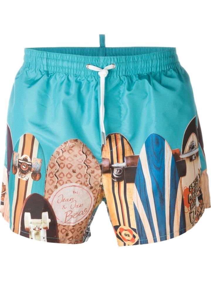 Dsquared2 Beachwear Skateboards Print Swim Shorts, Men's, Size: 52, Blue, Polyester