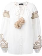 Wandering - Tassel Wide Sleeve Blouse - Women - Cotton - 40, White, Cotton