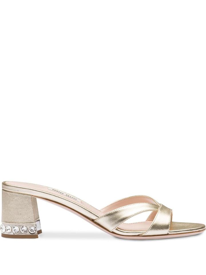Miu Miu Crystal Embellished Mules - Metallic