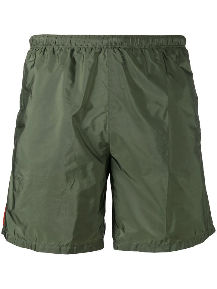 Prada Elasticated Waistband Swim Shorts, Men's, Size: 52, Green, Nylon/polyester