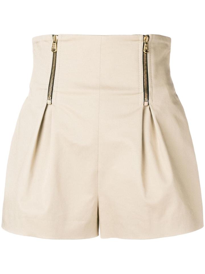 Versace High Waisted Zip Shorts - Neutrals