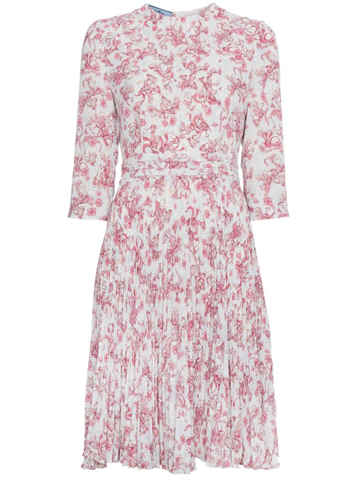 Prada Floral Pleated Dress - White