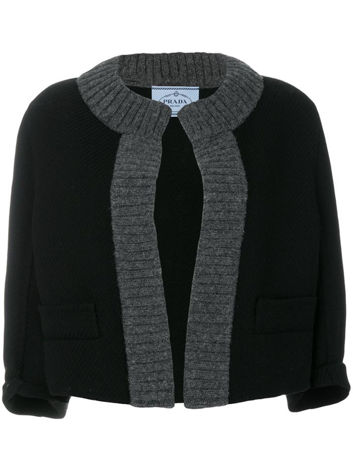 Prada Knitted Trim Cropped Jacket - Black