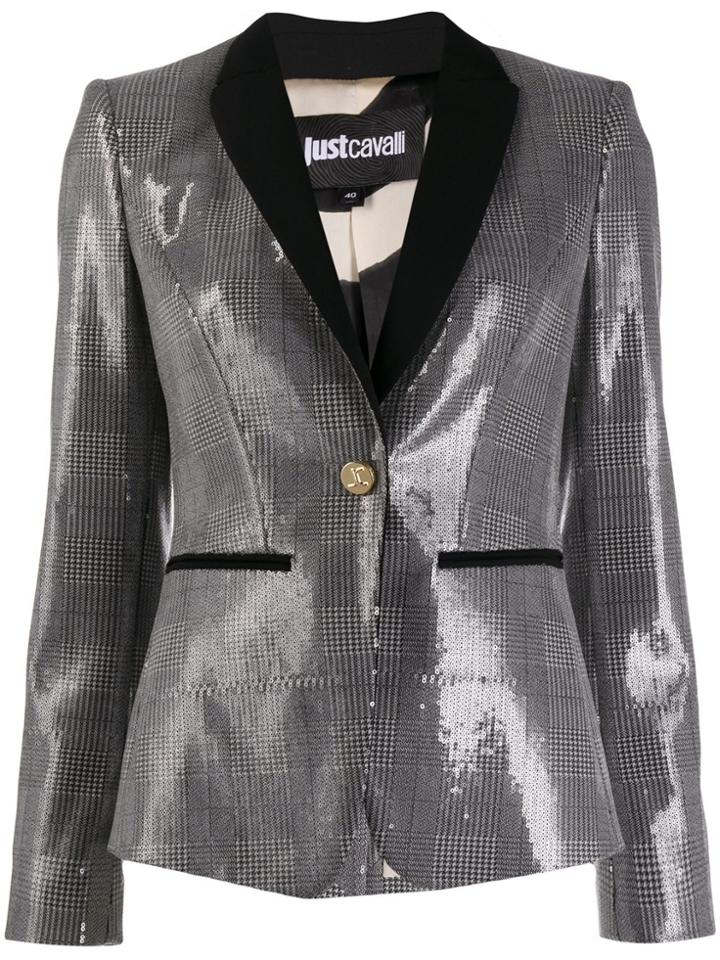 Just Cavalli Check Print Sequin Blazer - Silver