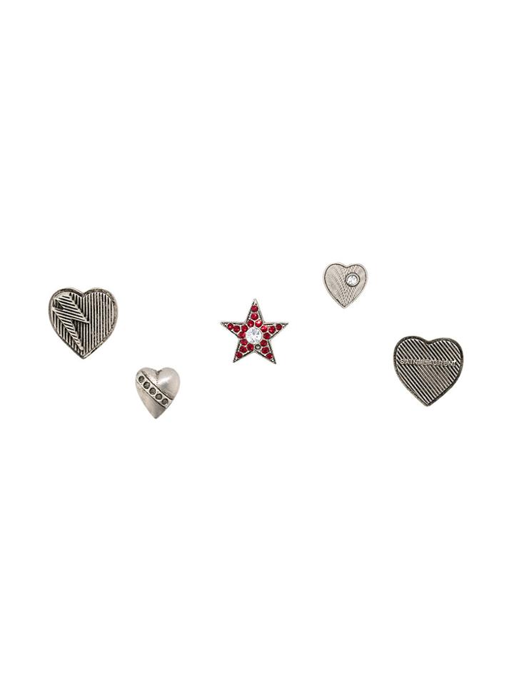 Saint Laurent Set Of Five Heart And Star Shaped Pins - Grey