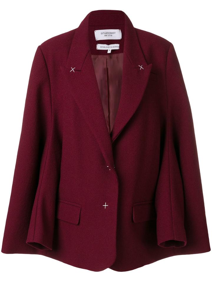 Situationist Oversized Stitch Detail Coat - Red