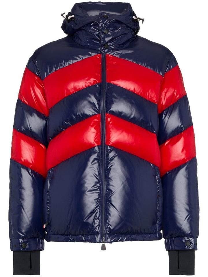 Moncler Grenoble Striped Feather Down Nylon Hooded Jacket - Blue
