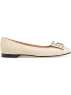 Gucci Leather Ballet Flat With Crystal G - White