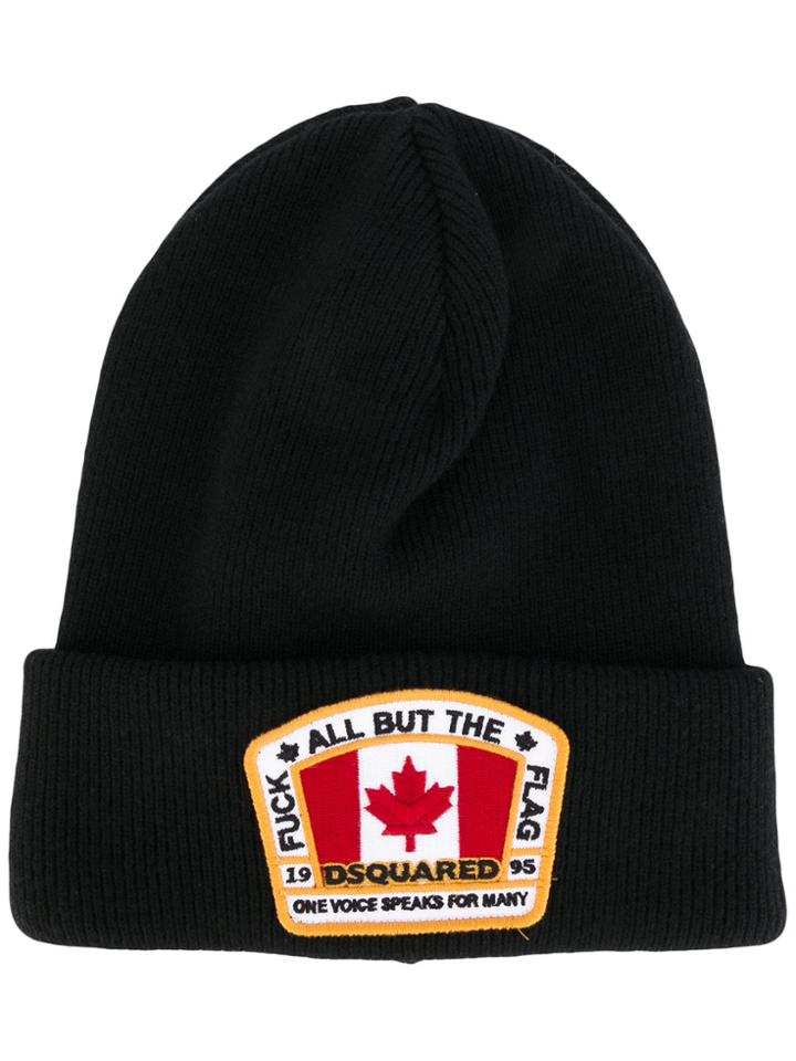 Dsquared2 Logo Patch Beanie Hat - Black