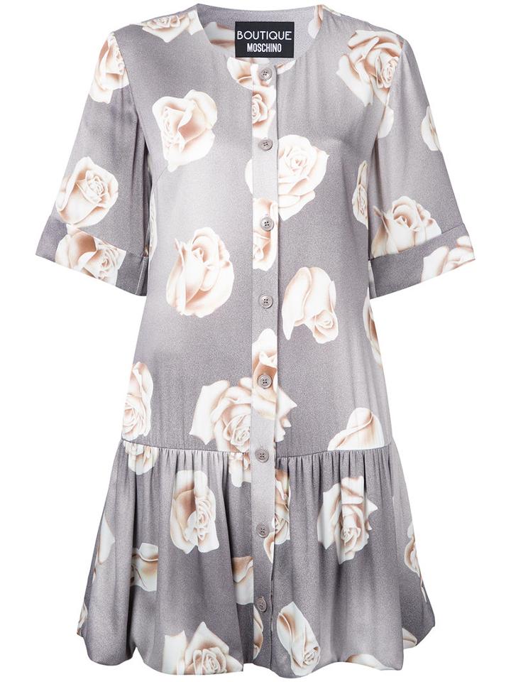 Boutique Moschino Floral Print Dress, Women's, Size: 44, Grey, Rayon
