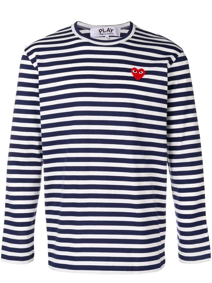 Comme Des Garçons Play Striped Heart Logo T-shirt - White