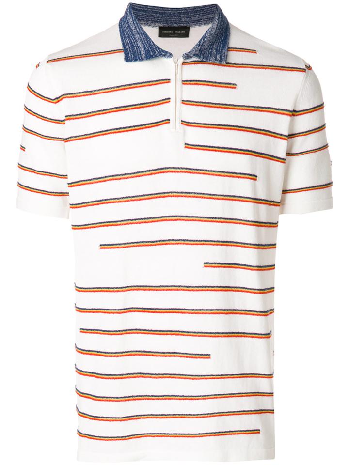 Roberto Collina Stripe Pattern Polo Shirt - White