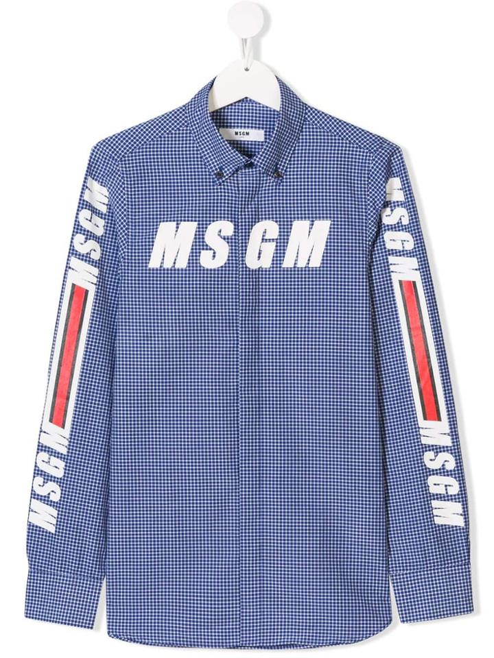 Msgm Kids Teen Logo Print Checked Shirt - Blue