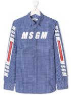 Msgm Kids Teen Logo Print Checked Shirt - Blue