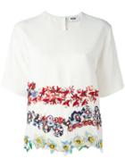 Msgm - Embroidered Flower T-shirt - Women - Polyester/acetate/viscose - 44, White, Polyester/acetate/viscose
