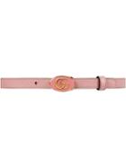 Gucci Leather Belt With Oval Enameled Buckle - Pink & Purple
