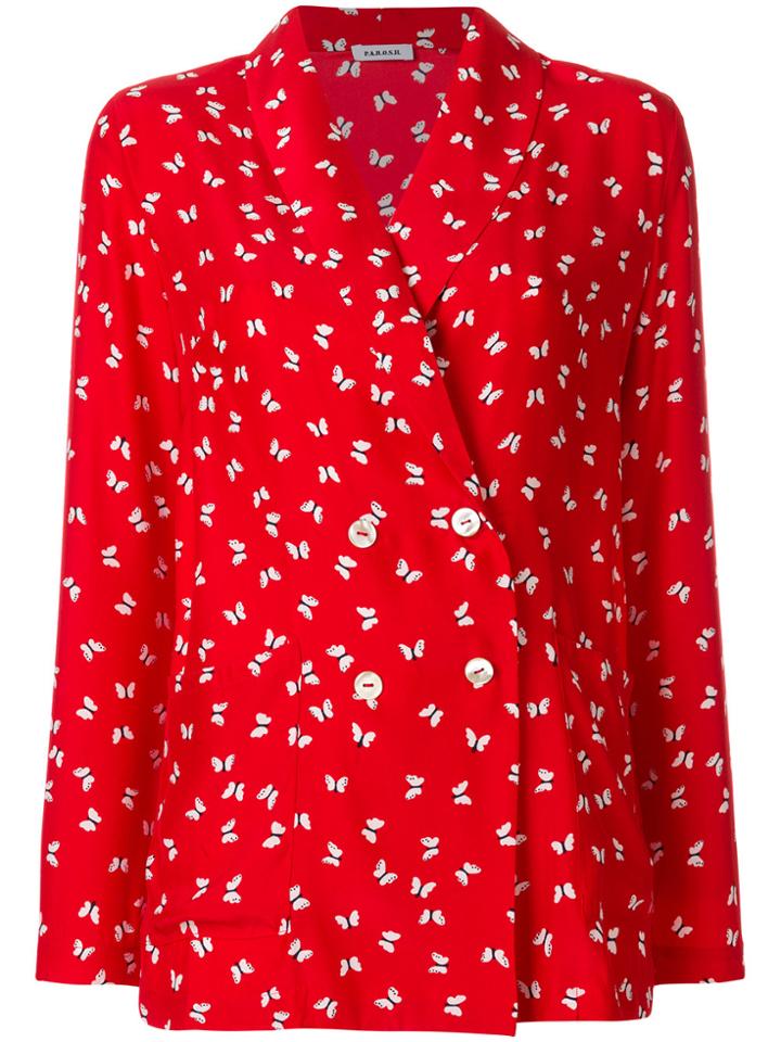 P.a.r.o.s.h. Butterfly Print Double Breasted Jacket - Red