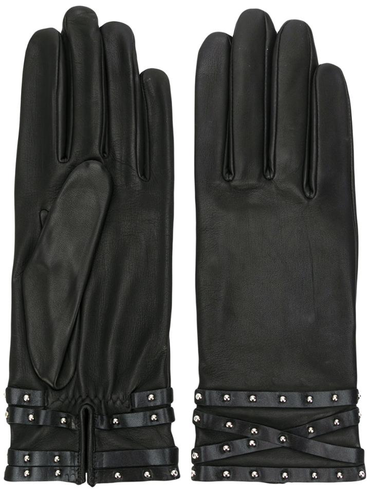 Agnelle Studded Cuff Gloves - Black
