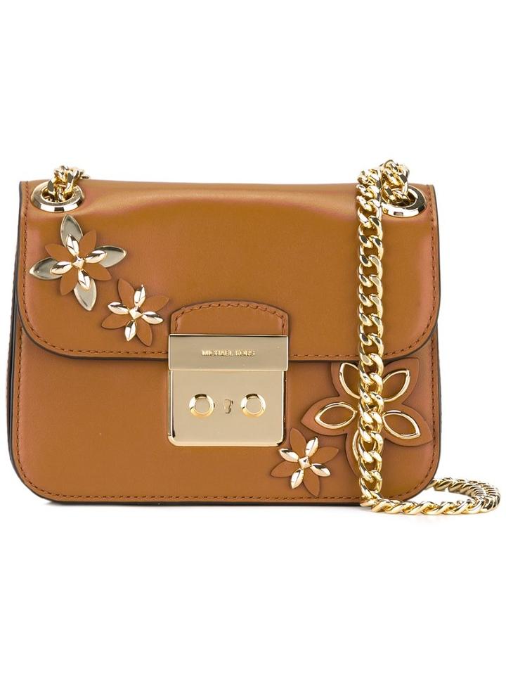 Michael Michael Kors Floral Embellished Shoulder Bag, Women's, Brown, Leather