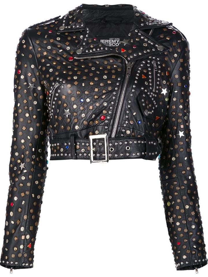 Jeremy Scott Studded Biker Jacket, Women's, Size: 40, Black, Nappa Leather