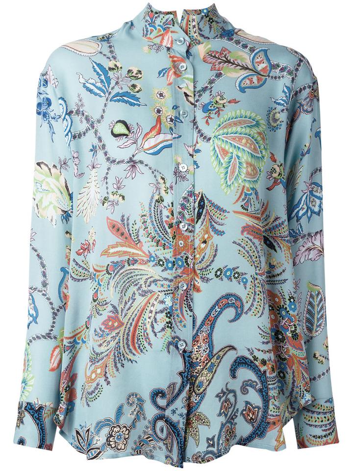 Etro - Floral Print Shirt - Women - Silk - 42, Blue, Silk