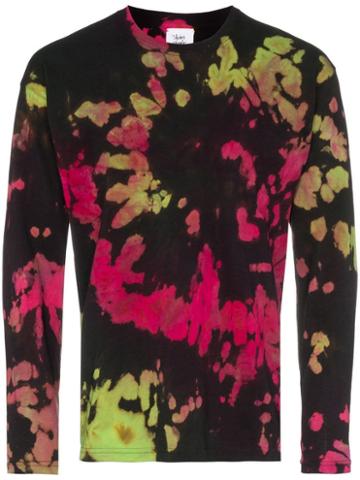 Stain Shade Tie-dye Print Long-sleeved Cotton T-shirt - Black