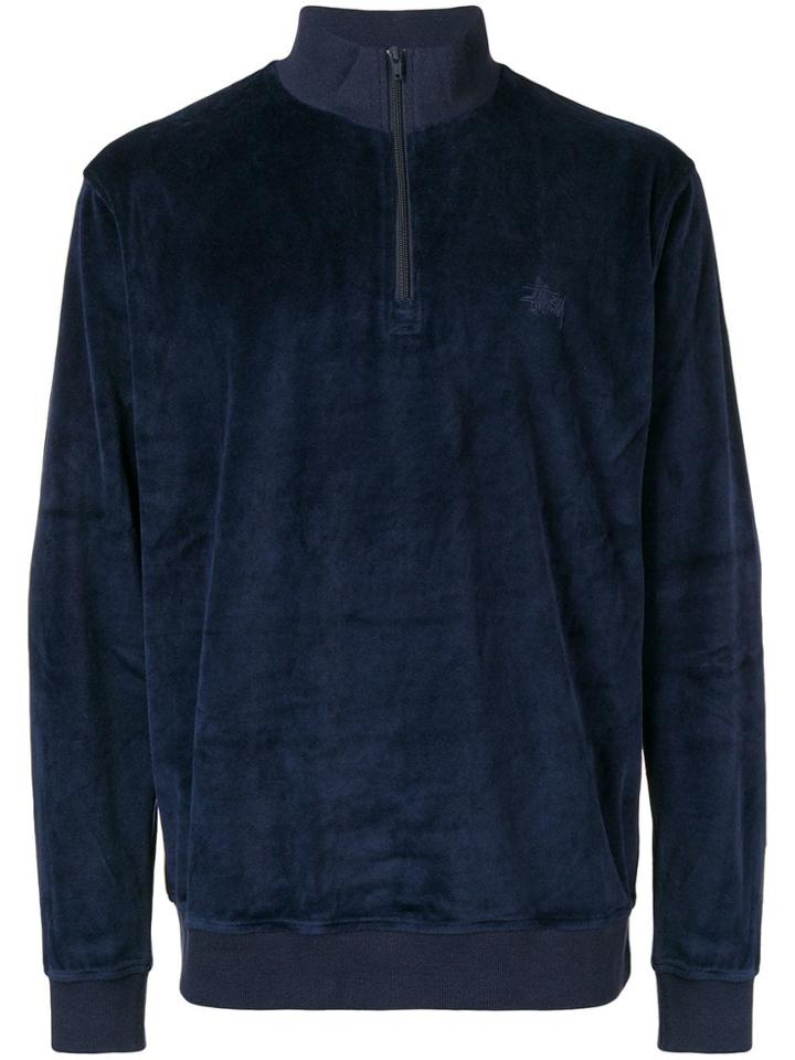Stussy Velvet Zipped Jumper - Blue