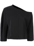 Tibi Asymmetric Neck Cropped Blouse, Women's, Size: Small, Black, Polyamide/spandex/elastane/acetate