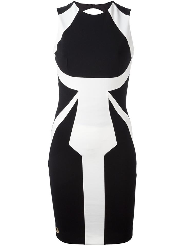 Philipp Plein Contrast Panel Fitted Dress - Black