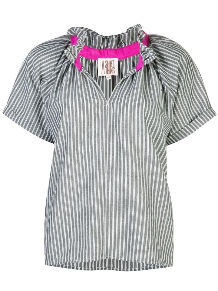 A Shirt Thing Striped V-neck Blouse - Grey