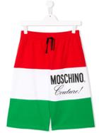 Moschino Kids Teen Striped Logo Print Shorts - Red