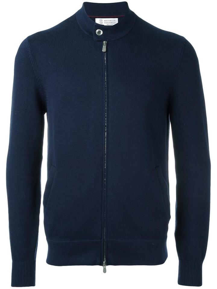 Brunello Cucinelli Zipped Cardigan, Men's, Size: 46, Blue, Cotton
