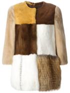 Liska Fur Squares Coat - Multicolour