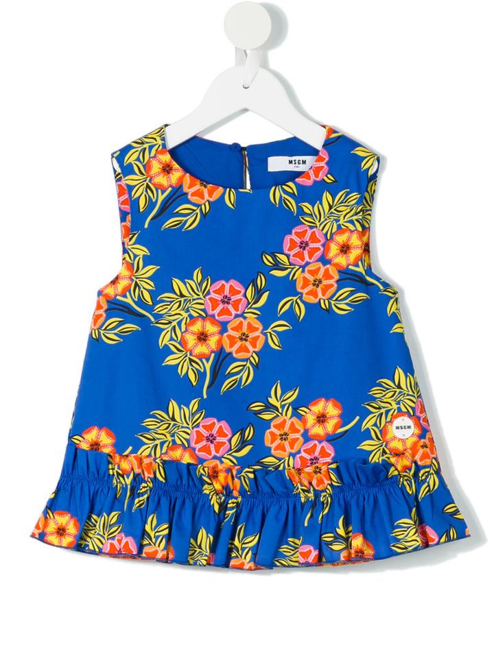 Msgm Kids - Floral Print Frill Hem Top - Kids - Cotton/spandex/elastane - 12 Yrs, Girl's
