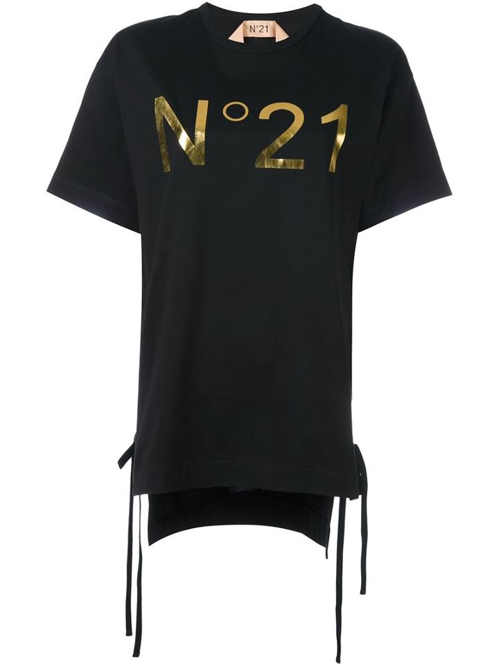 No21 Logo Print Boyfriend T-shirt, Women's, Size: 40, Black, Cotton