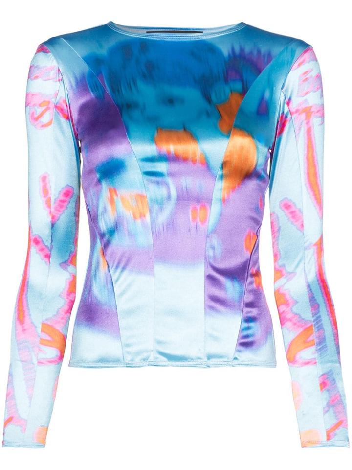 Chopova Lowena Girl Printed Satin Long-sleeved Top - Blue